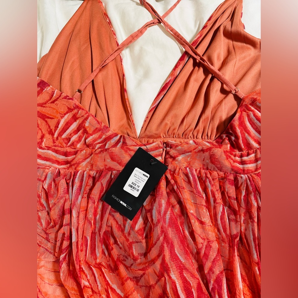 FASHIONNOVA Born to Find Love- Mesh Maxi Dress-Salmon color - Picture 4 of 4